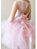 Blush Pink Ruffle Tulle 3D Flower Wedding Flower Girl Dress